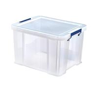 Bankers Box 4x 36L Plastic Storage Boxes with Lids. ProStore Super Strong Stackable Plastic Storage Boxes (31.5 x 47.5 x 38cm), Made in the UK, Clear