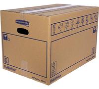 Bankers Box 6208201 Pack of 10 Cardboard Boxes with Handles for Moving, Storage and Transportation, Ultra Resistant, Reinforced Double Channel, 45 Litres, Brown, 50 x 30 x 30 cm