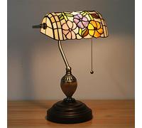 Bankers Desk Lamps 10 Inch Stained Glass Flowers Vintage Table Lamp for Workplaces Bedroom, Study, 16 Inches High with Zipper Switch,A