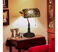 Bankers Lamp,Dragonfly Lamp, Lamp,Stained Glass Bedside Table Lamp,Antique Office Reading Piano Desk Light for Bedroom Living Room,Pull Chain Switch,Alloy Base,11X16in,C
