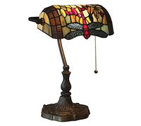 Bankers Lamp,Dragonfly Lamp, Lamp,Stained Glass Bedside Table Lamp,Antique Office Reading Piano Desk Light for Bedroom Living Room,Pull Chain Switch,Alloy Base,11X16in,B