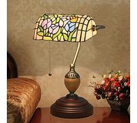 Bankers Lamp Green Stained Glass Desk Lamp, Lamp,Vintage Table Lamp with Alloy Base Antique Crystal Beads Bedside Reading Lamp for Living Room Bedroom Office Home Decoration,S