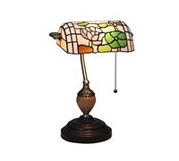Bankers Lamp Green Stained Glass Desk Lamp, Lamp,Vintage Table Lamp with Alloy Base Antique Crystal Beads Bedside Reading Lamp for Living Room Bedroom Office Home Decoration,T