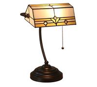 Bankers Lamp Green Stained Glass Desk Lamp, Lamp,Vintage Table Lamp with Alloy Base Antique Crystal Beads Bedside Reading Lamp for Living Room Bedroom Office Home Decoration,K