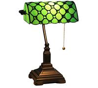 Bankers Lamp Green Stained Glass Desk Lamp, Lamp,Vintage Table Lamp with Alloy Base Antique Crystal Beads Bedside Reading Lamp for Living Room Bedroom Office Home Decoration,B