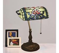 Bankers Lamp Green Stained Glass Desk Lamp, Lamp,Vintage Table Lamp with Alloy Base Antique Crystal Beads Bedside Reading Lamp for Living Room Bedroom Office Home Decoration,O