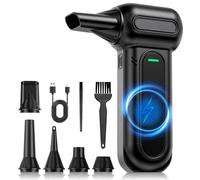 BANKKY Compressed Air Cleaner for PC, 150000 RPM Super Powerful Electric Air Duster, 4-Gear Adjustable Rechargeable Handheld Dust Blower, Cordless Mini Cleaning Kit with LED Light for PC, Carbon Black