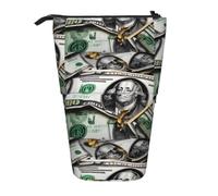 Banknote Patterns Expandable Stand Pencil Pouch, Multi-Design Oxford Fabric, Adjustable Height, Multi-Use Cosmetic Bag