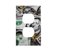 Banknote Patterns Outlet Cover, American Standard Wall Plate with Screws - Heat & Impact Resistant Stainless Steel, 1-Gang Duplex Socket Cover for Home Decor