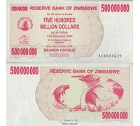 Banknote zimbabwe Pick-number: 60 uncirculated 2008 500 million. Dollars (money for collectors - no means of payment) Water animals