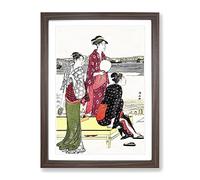 Banks Of The Sumida River By Torii Kiyonaga Asian Japanese Framed Print | A2 Walnut Framed Wall Art | Ready to Hang | Asian Landscape Picture | Living Room Bedroom Lounge Office