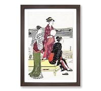 Banks of The Sumida River by Torii Kiyonaga Framed Print | A2 Walnut Framed Wall Art | Ready to Hang | Modern Landscape Picture | Living Room Bedroom Lounge Office