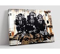 BANKSY 3 WISE MONKEYS CANVAS WALL GRAFFITI ART PRINT ARTWORK FRAMED (18in x 12in / 45cm x 30cm) Living Room