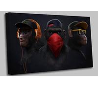 Banksy 3 Wise Swag Monkeys Canvas Wall Ar- 36 x 24 inch / 91 x 61 cm