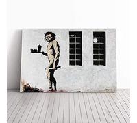 Banksy Apeman Graffiti Wall Art Canvas Print | Gallery Wrapped 30mm Frame Wall Decor | 20x14 inches | Ready to Hang | Pop Art Picture | Living Room Bedroom Lounge Office