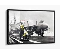 Banksy Applause Aircraft Carrier Graffiti Print Artwork Canvas Floater Frame Print Picture Art - Black Frame 18 inch wide x 12 inch high