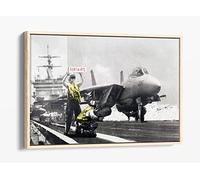 Banksy Applause Aircraft Carrier Graffiti Print Artwork Canvas Floater Frame Print Picture Art - Light Oak Frame 36 inch wide x 24 inch high