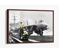 Banksy Applause Aircraft Carrier Graffiti Print Artwork Canvas Floater Frame Print Picture Art - Walnut Frame 24 inch wide x 16 inch high