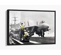 Banksy Applause Aircraft Graffiti Canvas Floater Frame Print Picture Art - Black Frame 12 inch wide x 8 inch high