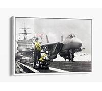 Banksy Applause Aircraft Graffiti Canvas Floater Frame Print Picture Art - White Frame 36 inch wide x 24 inch high