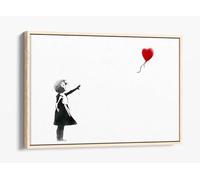 BANKSY balloon girl- red heart Canvas Floater Frame Print Picture Art - Light Oak Frame 24 inch wide x 16 inch high