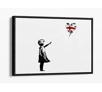 Banksy Balloon Union Jack Girl Red Canvas Floater Frame Print Picture Art - Black Frame 18 inch wide x 12 inch high