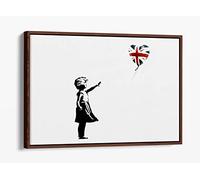 Banksy Balloon Union Jack Girl Red Canvas Floater Frame Print Picture Art - Walnut Frame 36 inch wide x 24 inch high