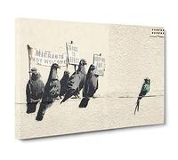 Banksy Birds Graffiti Wall Art Modern Canvas Wall Art Print Ready to Hang, Framed Picture for Living Room Bedroom Home Office Décor, 20x14 Inch (50x35 cm)