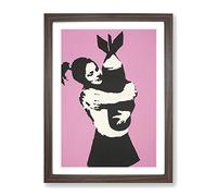 Banksy Bomb Love Wall Graffiti Art Modern Framed Wall Art Print, Ready to Hang Picture for Living Room Bedroom Home Office Décor, Walnut A4 (34 x 25 cm)