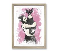 Banksy Bomb Love Wall Graffiti Art V3 Modern Framed Wall Art Print, Ready to Hang Picture for Living Room Bedroom Home Office Décor, Oak A4 (34 x 25 cm)