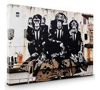 Banksy Canvas Art: 3 Wise Monkeys & Chimp | Abstract Décor for Bathrooms