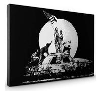 Banksy Canvas Wall Art | Banksy Wall Art | Wall Décor | Canvas Prints | Abstract Wall Art | Banksy Wallpaper | Prints for Bedroom | Banksy On The Moon USA Flag Art | Black and White Canvas Wall Art