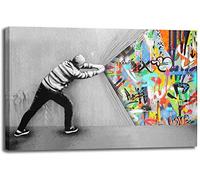 Banksy Canvas Wall Art Behind the Curtain Street Graffiti Art Canvas Prints for Living Room Bedroom Home Decorations Modern Stretched Framed Giclee Artwork 30x40cm(11.8x15.7inch)