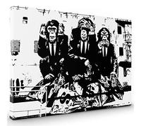 Banksy Canvas Wall Art | Black and White Canvas Wall Art for Living Room | 3 Wise Monkeys