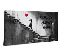 Banksy Canvas Wall Art Black and White Girl with Red Balloons 20x40in | Graffiti Style Wall Pictures for Living Room There is Always Hope Inspirational Quotes Wall Art for Bedroom Hallway Office