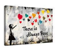 Banksy Canvas Wall Art Black and White Graffiti Girl Pictures with Colourful Balloons Wall Decor There is Always Hope Inspirational Quotes Artwork for Living Room Bedroom Home Decorations 30x40cm