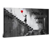 Banksy Canvas Wall Art Black and White Graffiti Girl with Red Balloons Wall Pictures There is Always Hope Inspirational Quotes Paintings Artwork for Living Room Bedroom Home Decorations 20x40in