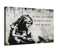 Banksy Canvas Wall Art Black and White Wall Decor Vintage Street Girl with Blue Bird Canvas Pictures If You Get Tired Learn to Easy Not to Quit Inspirational Artwork for Bedroom Decoration 30x40cm