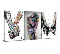 Banksy Canvas Wall Art for Living Room Bedroom 3 Panels Abstract Graffiti Wall Decor Classic Street Art Romantic Love Hands Paintings Hallway Stair Decorations 12x16" Nordic Minimalist Prints Artwork