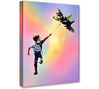 Banksy Canvas Wall Art - Framed Large Canvas Wall Art (30x40cm Wood Frame), Street Art Graffiti Painting for Living Room, Pictures for Living Room & Bedroom Mural, Ready-to-Hang Wall Canvas Decor