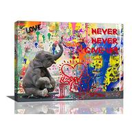 Banksy Canvas Wall Art Funny Elephant Graffiti Pictures Prints Street Pop Colorful Graffiti Painting Inspirational Quotes Wall Décor Modern Artwork Home Decor for Living Room Bedroom 16"x12"