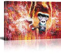 Banksy Canvas Wall Art Gorilla Smoking Cigar Street Graffiti Art Canvas Prints for Living Room Bedroom Home Decorations Modern Stretched Framed Giclee Artwork 20x30cm(7.9x11.8inch)