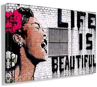 Banksy Canvas Wall Art Life is Beautiful Street Graffiti Art Canvas Prints for Living Room Bedroom Home Decorations Modern Stretched Framed Giclee Artwork 20x30cm(7.9x11.8inch)