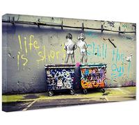 Banksy Canvas Wall Art Life is Short Street Graffiti Art Canvas Prints for Living Room Bedroom Home Decorations Modern Stretched Framed Giclee Artwork 20x30cm(7.9x11.8inch)