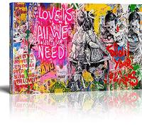 Banksy Canvas Wall Art Love is All We Need Street Graffiti Art Canvas Prints for Living Room Bedroom Home Decorations Modern Stretched Framed Giclee Artwork 30x40cm(11.8x15.7inch)