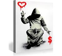 Banksy Canvas Wall Art Love Over Money Street Graffiti Art Canvas Prints for Living Room Bedroom Home Decorations Modern Stretched Framed Giclee Artwork 20x30cm(7.9x11.8inch)