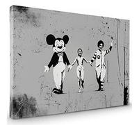 Banksy Canvas Wall Art | Mickey Mouse Framed Prints | Abstract Bedroom Décor | Grey Pictures