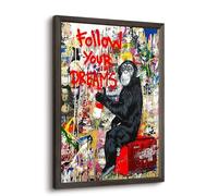 Banksy Canvas Wall Art Monkey Follow Your Dreams Street Graffiti Wall Art Banksy Prints Gorilla Poster Monkey Artwork Graffiti Pictures Painting for Home Living Room Decor 16x24 Inch Wood Framed