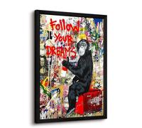 Banksy Canvas Wall Art Monkey Follow Your Dreams Street Graffiti Wall Art Banksy Prints Gorilla Poster Monkey Artwork Graffiti Pictures Painting for Home Living Room Decor 16x24 Inch Black Framed