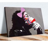 BANKSY CANVAS WALL ART PRINT ARTWORK FEMALE MONKEY DJ THINKING GORILLA (30in x 20in / 76cm x 50cm)